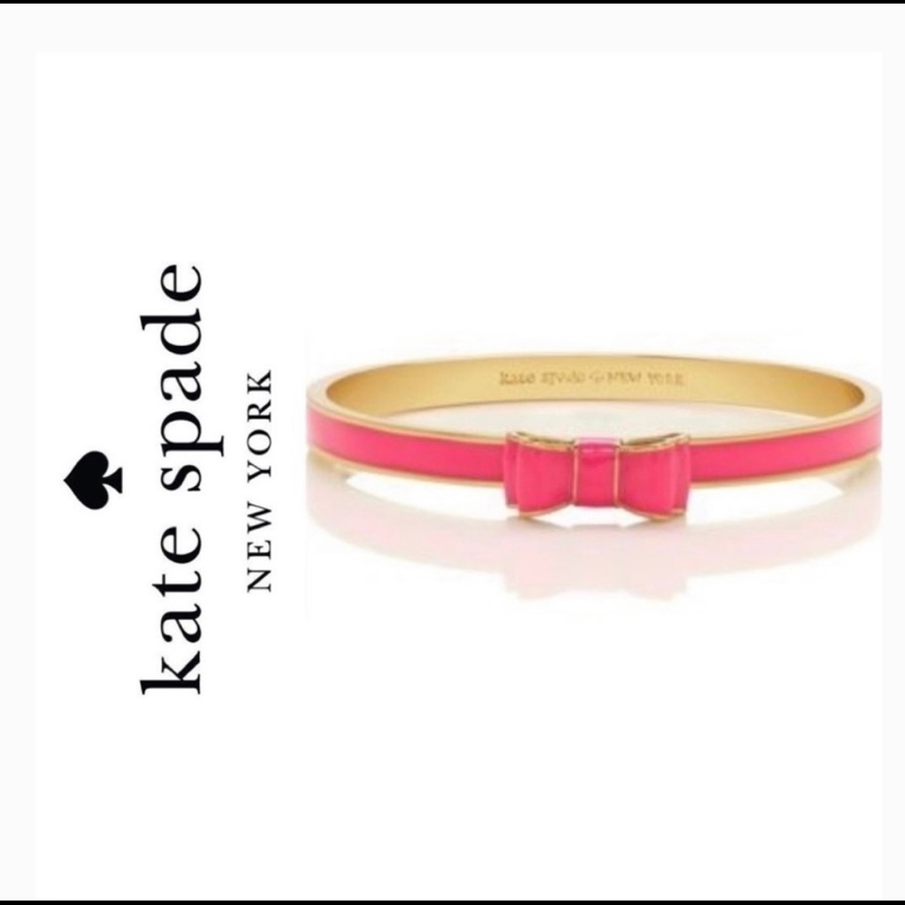 NWOT Kate Spade Pink Enamel w Gold Trim Bow Bangle Bracelet